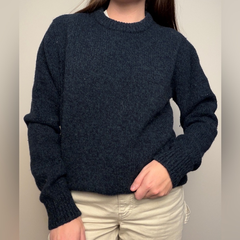 Vintage 100% Lambswool LL Bean green variegated green blue sweater sz M